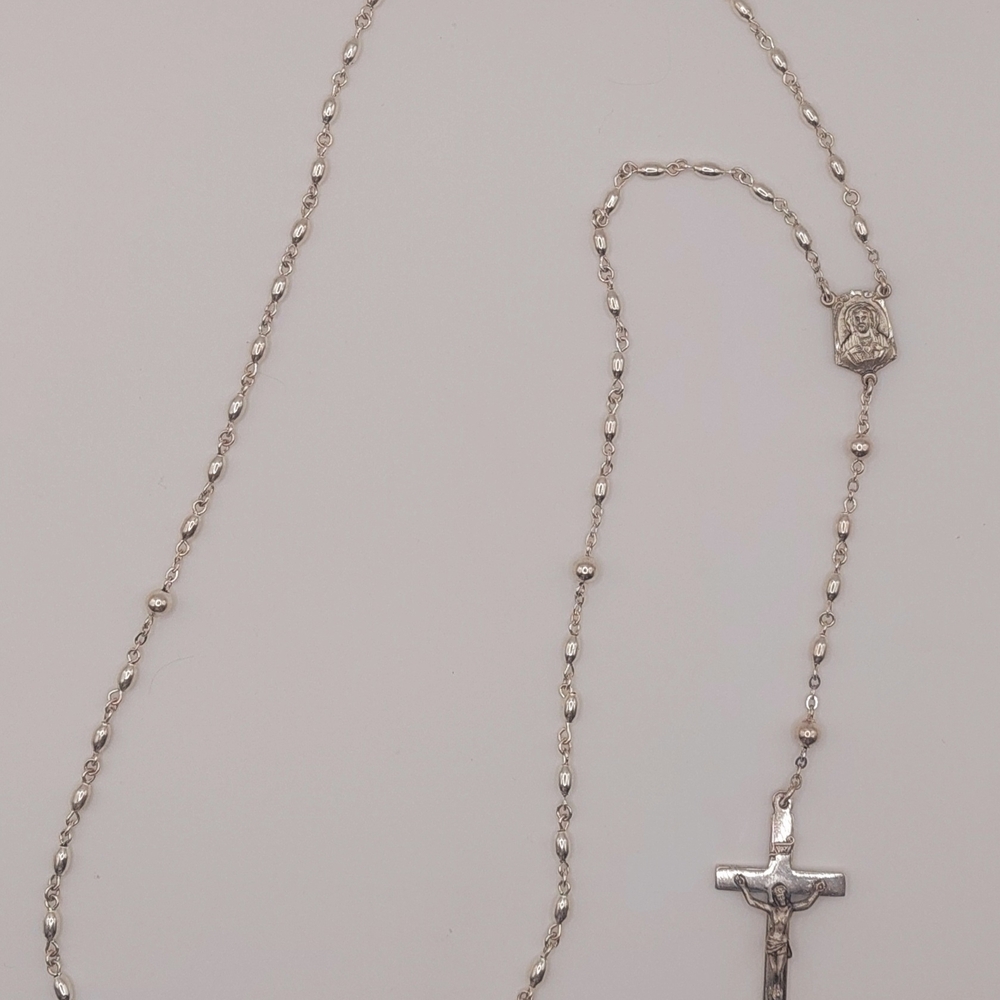 Vintage Sterling Silver Beaded Catholic Rosary  W/I.N.R.I. Crucifix, Box Include